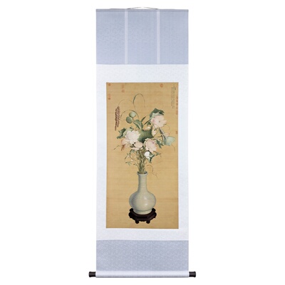 郎世宁新中式花鸟卷轴挂画