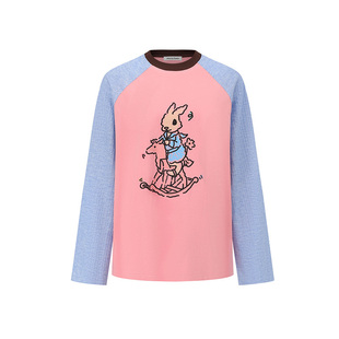 Alexia Sandra春秋木马兔撞色拼接插肩袖长袖T恤女款上衣宽松通勤