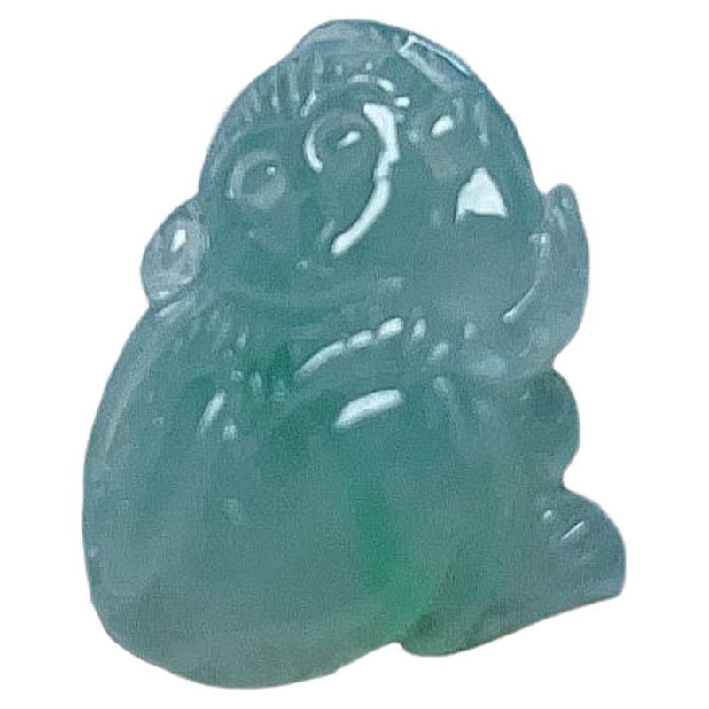 天然翡翠冰种立体猴淡绿飘阳绿