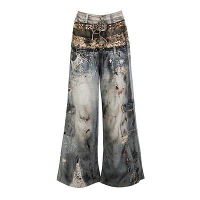 先验加法与减法3D立体印花牛仔裤