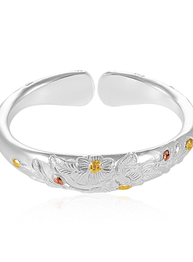 银千造华韵手工镶金款实心手镯