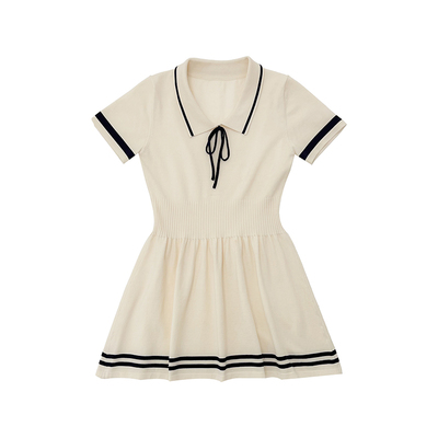 米米子微胖大码胖mm“盐盐夏至”学院风别致撞色针织连衣裙夏新款