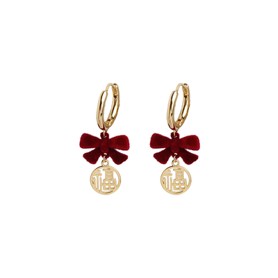 复古港风安可拉红色丝绒珍珠耳环2025新款高级感设计耳钉结婚耳饰