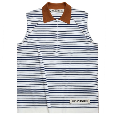 IIIVIVINIKO2025秋新款时尚廓形撞色条纹翻领背心女M531209631A