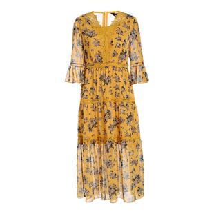 JAN AN NO简爱诺春夏新款浪漫荷叶袖收腰气质长款连衣裙J910015LQ