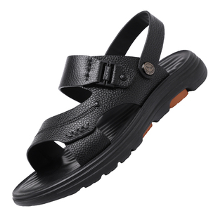 红蜻蜓夏季新款男士凉鞋真皮全牛皮爸爸高端凉拖鞋外穿软底沙滩鞋