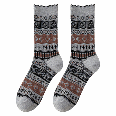 双针花边袜子女羊绒中筒袜秋冬季