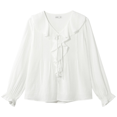 热风2026年夏季新款女荷叶边衬衫