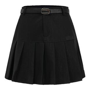 EF女装春夏新款半裙气质通勤小黑裙高腰A字百褶裙