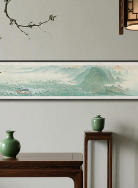 新中式客厅沙发背景墙细长条淡雅装饰画茶室禅意壁画酒店民宿挂画