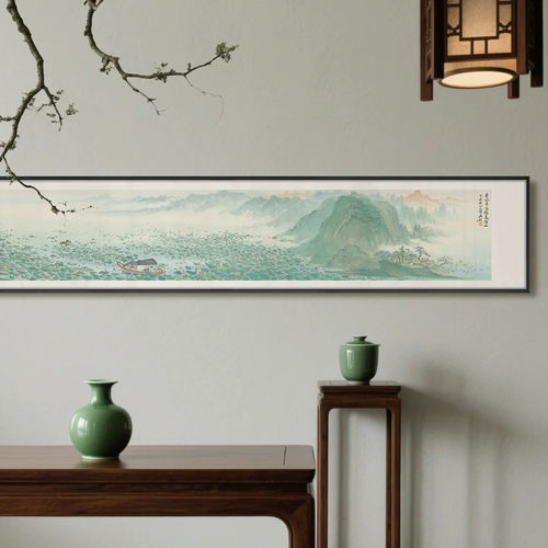 新中式客厅沙发背景墙细长条淡雅装饰画茶室禅意壁画酒店民宿挂画