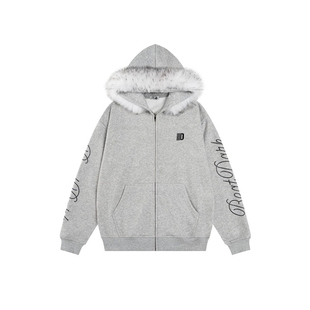 BODK原创美式高级感毛领连帽开衫卫衣男女秋冬宽松百搭情侣外套潮