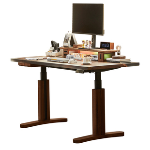黑胡桃全实木智能电动升降书桌可调节工作台学生学习电脑桌办公桌