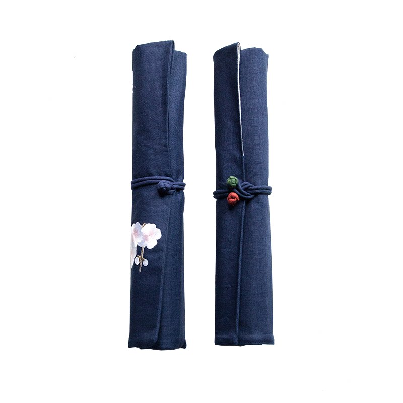 不错出品|中式棉麻双层毛笔帘大容量随身卷笔袋毛笔收纳文房四宝