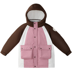 安奈儿童装男童女童中长款羽绒服2025冬新款保暖宽松插肩袖撞色