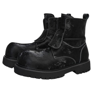 Fangeven高级感黑色马丁靴男2025大头布面翻舌机车靴厚底增高短靴
