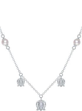 周六福项链女幸福摇铃珍珠链坠S925银小众节日礼物送女友