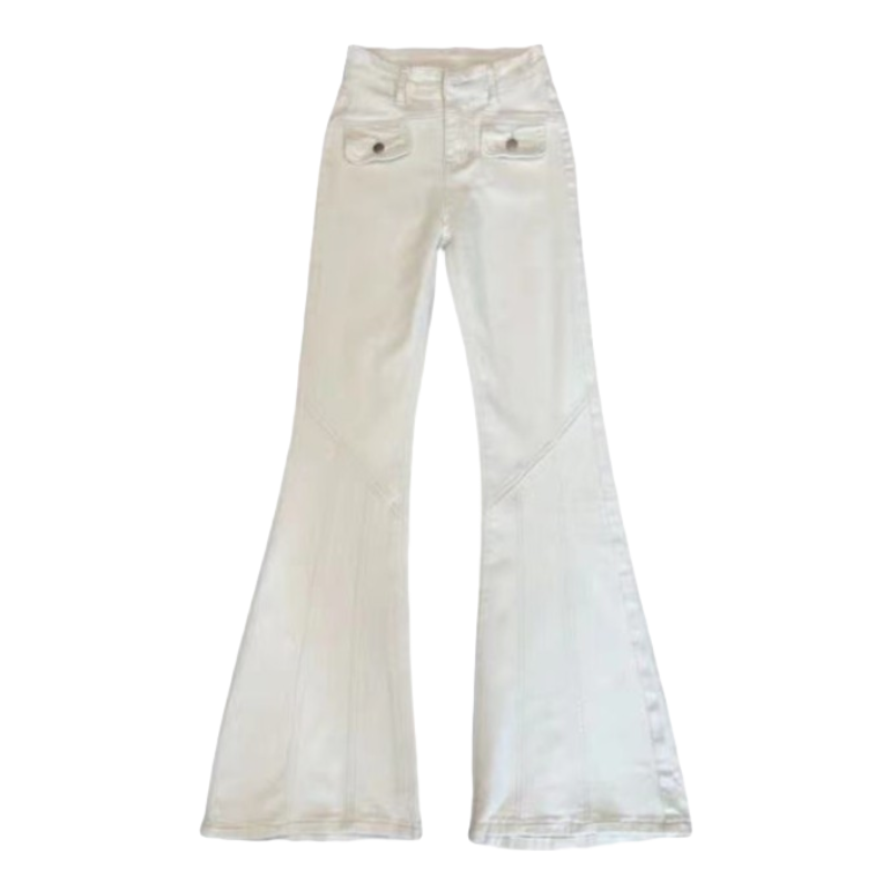 李李服饰米白色高腰微喇加绒牛仔裤女2025年冬季新款显腿长修身裤