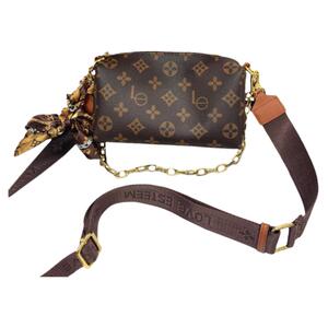 路易爱黛真皮老花女包女士斜挎小包包2025新款百搭链条腋下枕头包