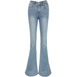 ONLY2026春季新款莱卡复古修身镂空腰头设计高腰喇叭裤牛仔裤女