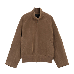 pusumede 【现货7折】巴黎时报 复古咖色翻领PU皮衣外套拉链夹克