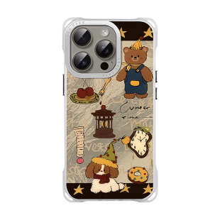 韩系油画小熊适用iphone16手机壳挂绳斜挎可背苹果15promax四角开孔17背带斜跨14链条手提13挂链手腕华为小米