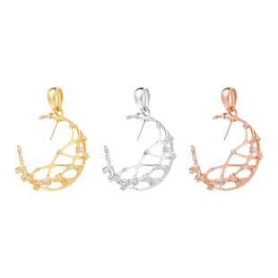 S925纯银珍珠吊坠空托星球彗星diy镶嵌翡翠蜜蜡遮瑕月亮项坠银托