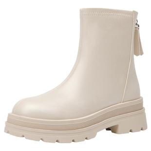 大东加绒厚底马丁靴女款2025新款冬季小个子短靴白色靴子女瘦瘦靴