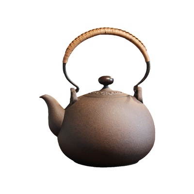 台湾岩矿藤编铜把煮茶壶围炉煮茶