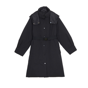 SANI商场同款90白鸭绒大朵绒百搭收腰绑带连帽风衣羽绒服女26秋冬