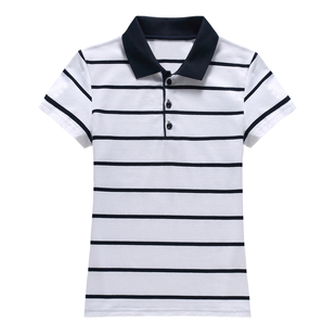 纯棉翻领短袖t恤女夏装半袖有带领子体恤大码休闲运动polo衫上衣