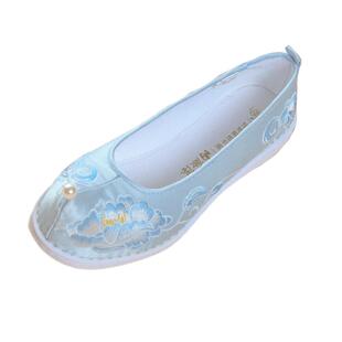 内联升布鞋女新款手工千层底女鞋复古翘头汉服鞋传统绣花鞋8667A