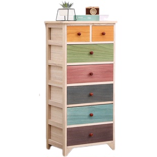 实木床头柜美式收纳储物柜窄边角柜原木彩色抽屉斗柜简约小床边柜