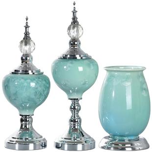 欧式玻璃花瓶陶瓷法式复古摆件餐桌客厅插情绪稳定花瓶轻奢高级感