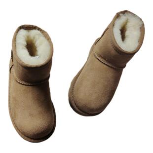 羊皮毛一体儿童雪地靴 真皮冬季保暖棉鞋男女孩加厚纯羊毛3-12岁