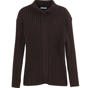 FSG 棕红色针织拉链毛衣开衫