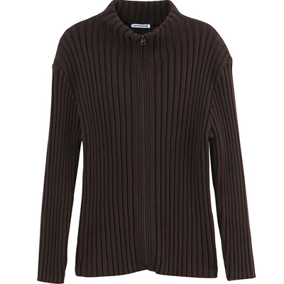 FSG棕红色针织拉链毛衣开衫