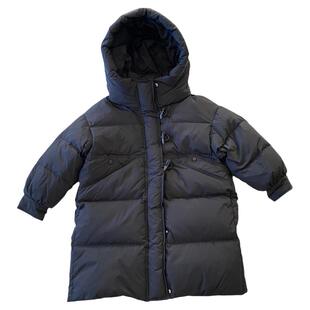 【中童110-160】男童中长款连帽羽绒服加厚保暖女牛角扣羽绒外套