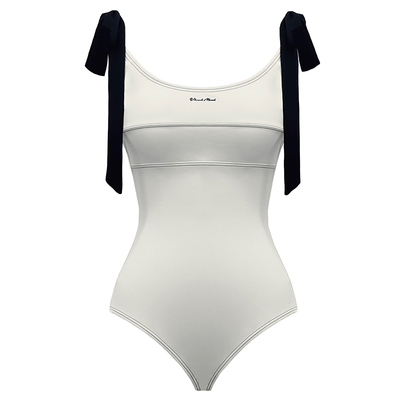 visual mood白黑系带连体泳衣2025新款复古高级显瘦修身夏季泳装