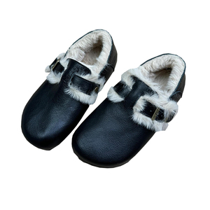 牛皮版~加绒勃肯鞋女2025新款秋冬季全包复古小皮鞋毛毛保暖棉鞋