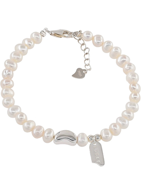 珍珠豌豆吊牌碎银手链女别致小众