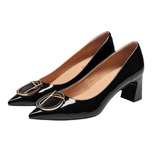 KISSCAT接吻猫[律政佳人]秋季新款真皮尖头粗跟法式高跟单鞋女