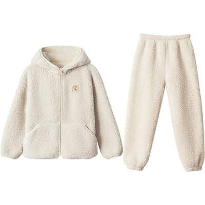 红豆儿童羊羔绒睡衣家居服套装冬