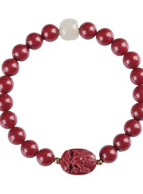 天然朱砂本命佛和田玉手串男女款