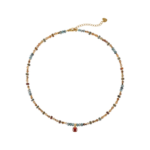 复古红宝石吊坠碧玺项链女款秋冬叠戴串珠2026新款小众毛衣颈链