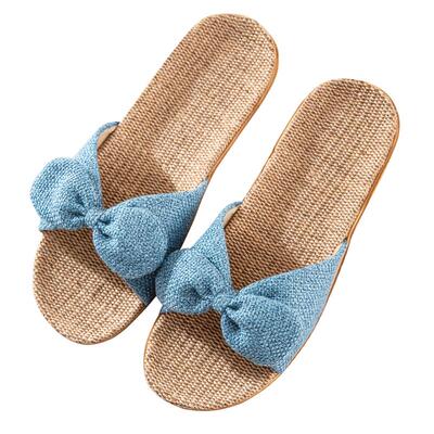 蝴蝶结亚麻凉拖鞋夏季棉麻可外穿