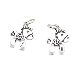 S925纯银马上有钱吊坠DIY银饰铜钱小木马挂件手工串珠手链项链