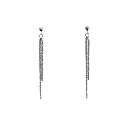 超闪银色瀑布流苏耳钉女2025新款爆款轻奢设计耳环高级感气质耳饰