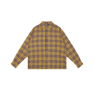 Oneup法兰绒格子衬衫秋冬美拉德宽松廓形复古小个子黄色衬衣情侣
