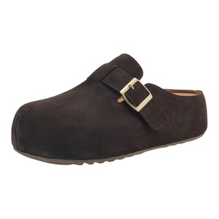 星期六复古厚底真皮勃肯鞋半拖女鞋子2025秋冬新款懒人一脚蹬软底